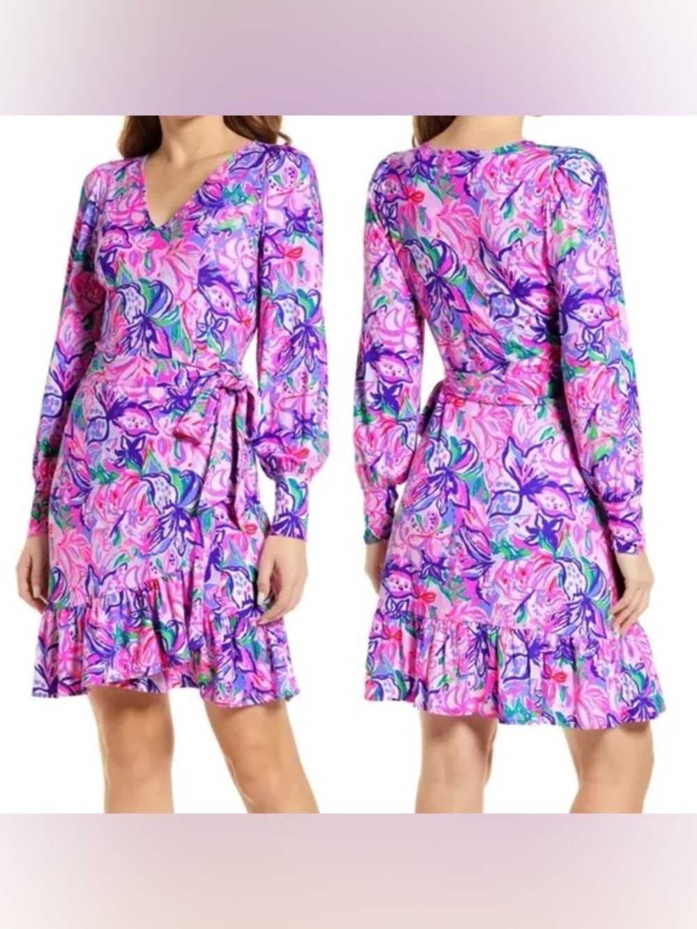Lilly Pulitzer Pink Multi Florita Wrap-Style Long Sleeve Dress XS
